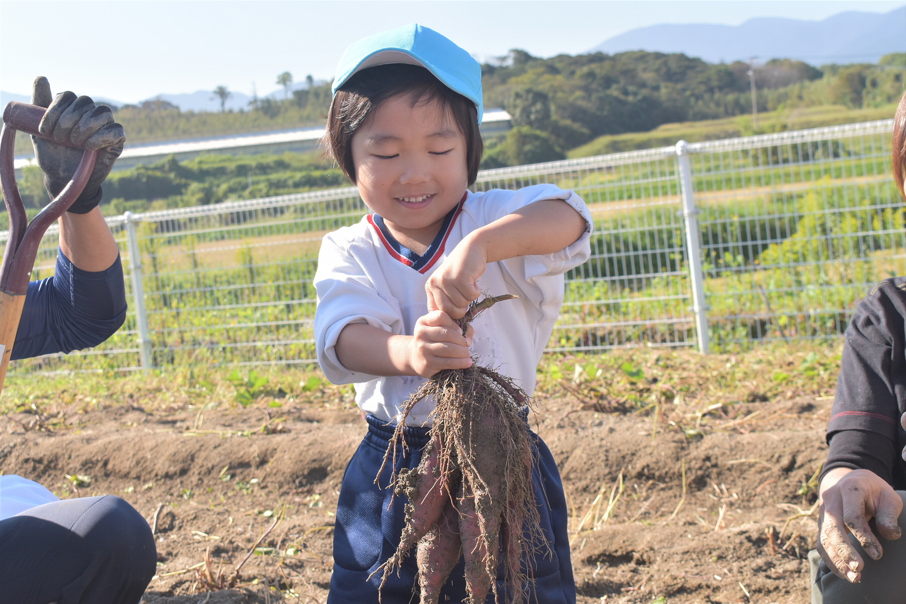 写真：野菜を育てる子どもたち